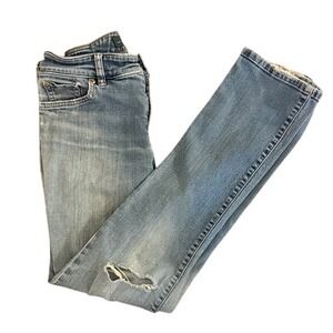 Lauren Jeans Co Ralph Lauren Women's Light Wash Distressed Denim‎ Jeans Size 4